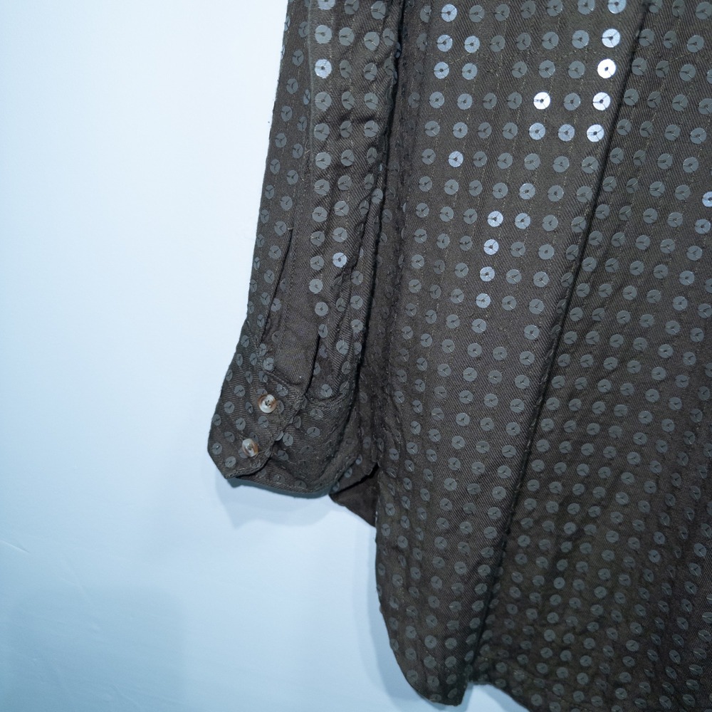 Maeve Anthropologie Olive Green Arwa Sequin Button Up Top Size Small - Picture 9 of 9